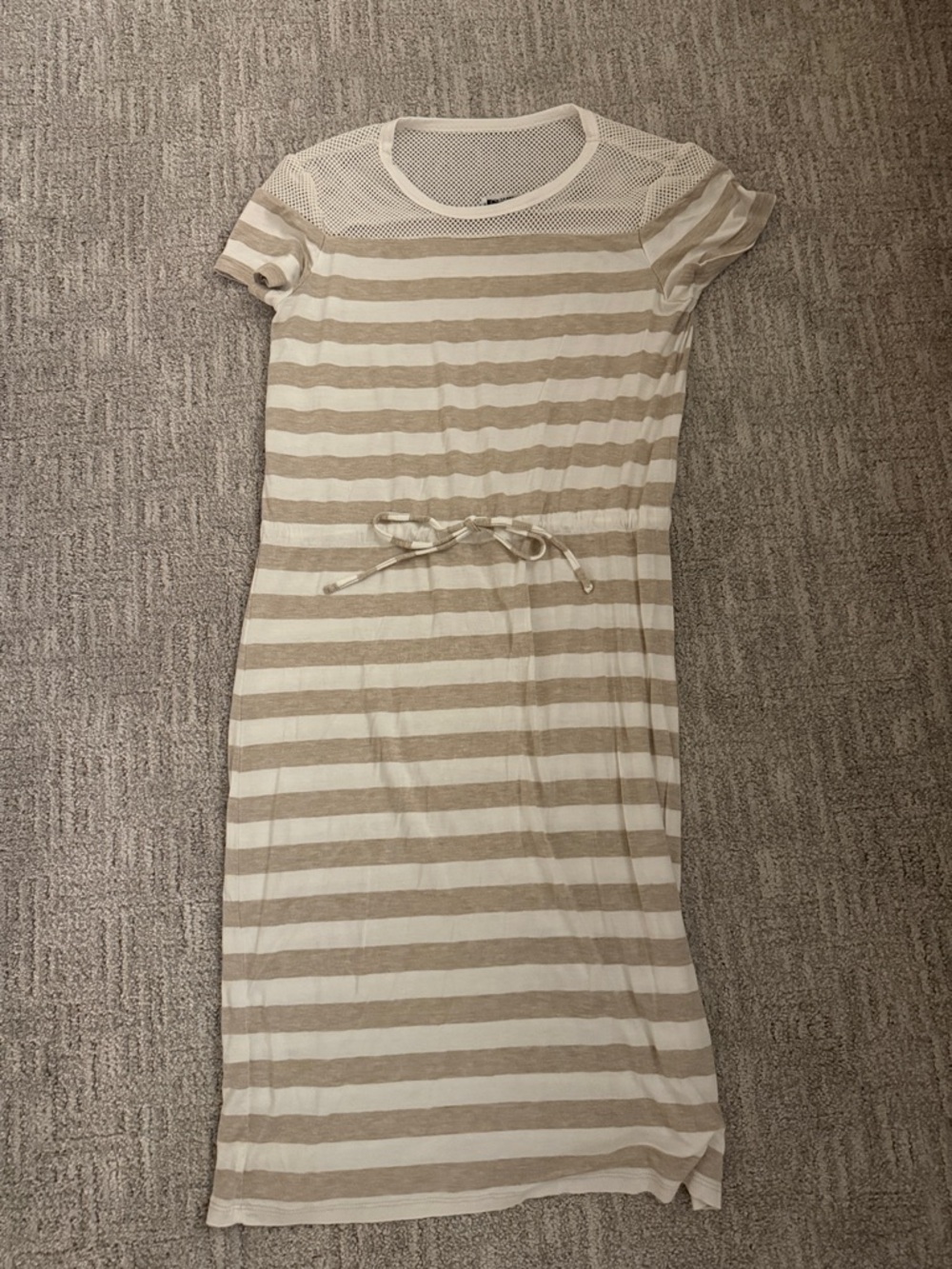 Calvin Klein Beige and White Striped Midi Dress